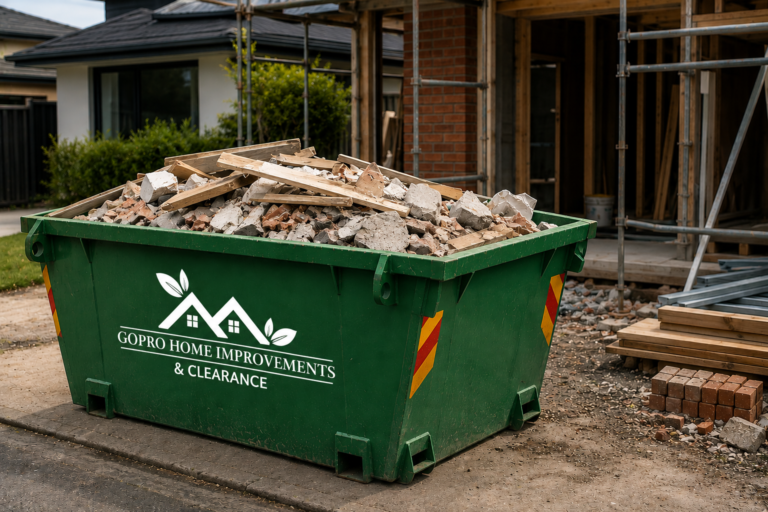 bricks and other construction materials in a skip bin for construction rubbish removal